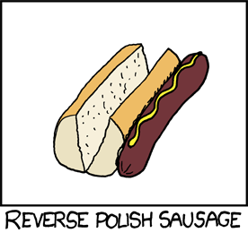 Reverse Polish Sausage A sausage is sitting to the right of an empty bun.